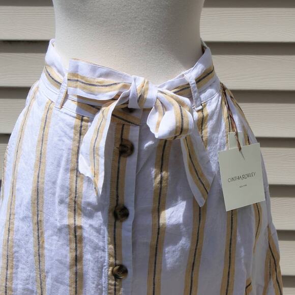 Cynthia Rowley Women's Midi Skirt Linen Yellow White Striped Print Size S - Picture 2 of 15